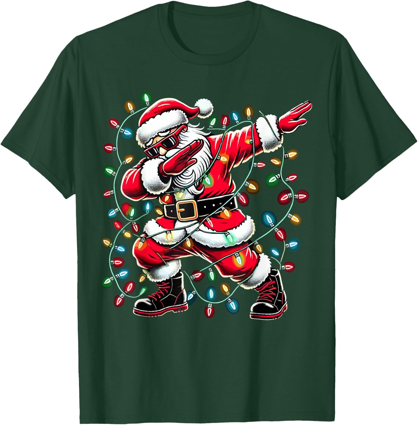 Christmas Santa Boy Dabbing Xmas Lights Christmas T-Shirt - T-Shirt | Forest