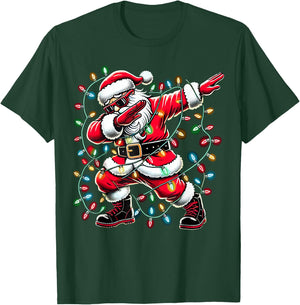 Christmas Santa Boy Dabbing Xmas Lights Christmas T-Shirt - T-Shirt | Forest