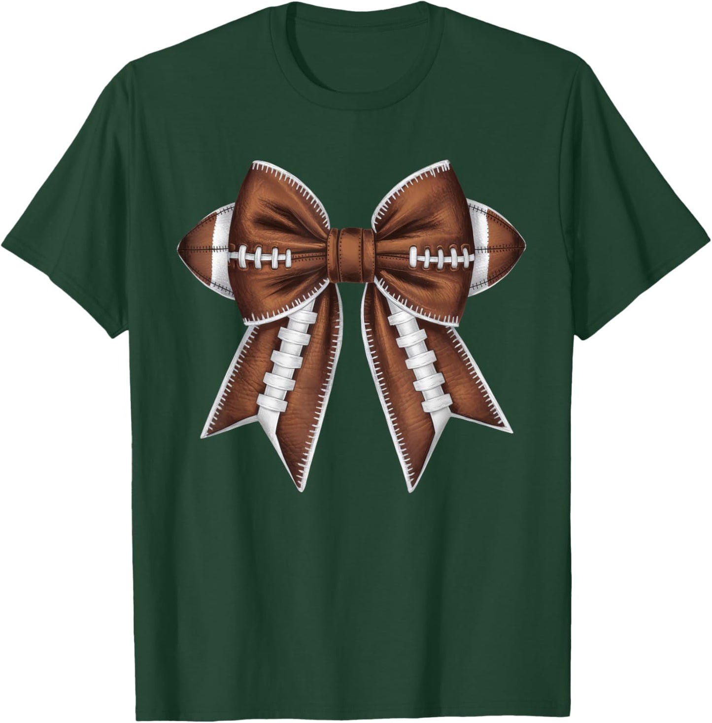 Coquette Bow Funny Football Lover Game Day Football Mom Life T-Shirt - T-Shirt | Forest