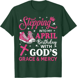 Stepping Into My April Birthday Women Girl Pink Sneakers T-Shirt - T-Shirt | Forest
