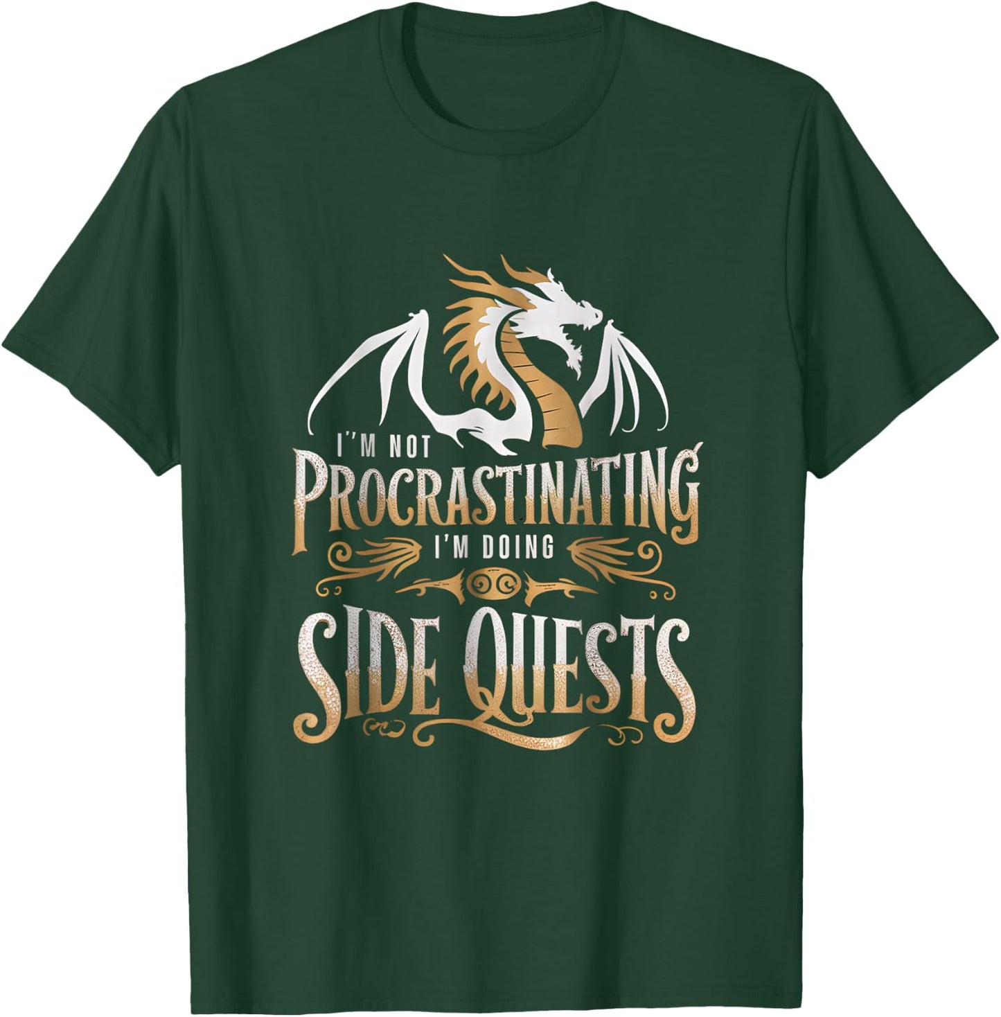 Epic Gamer Fantasy Adventure Apparel I'm Not Procrastinating I'm Doing Side Quests Dragon , Small, Black T-Shirt - T-Shirt | Forest