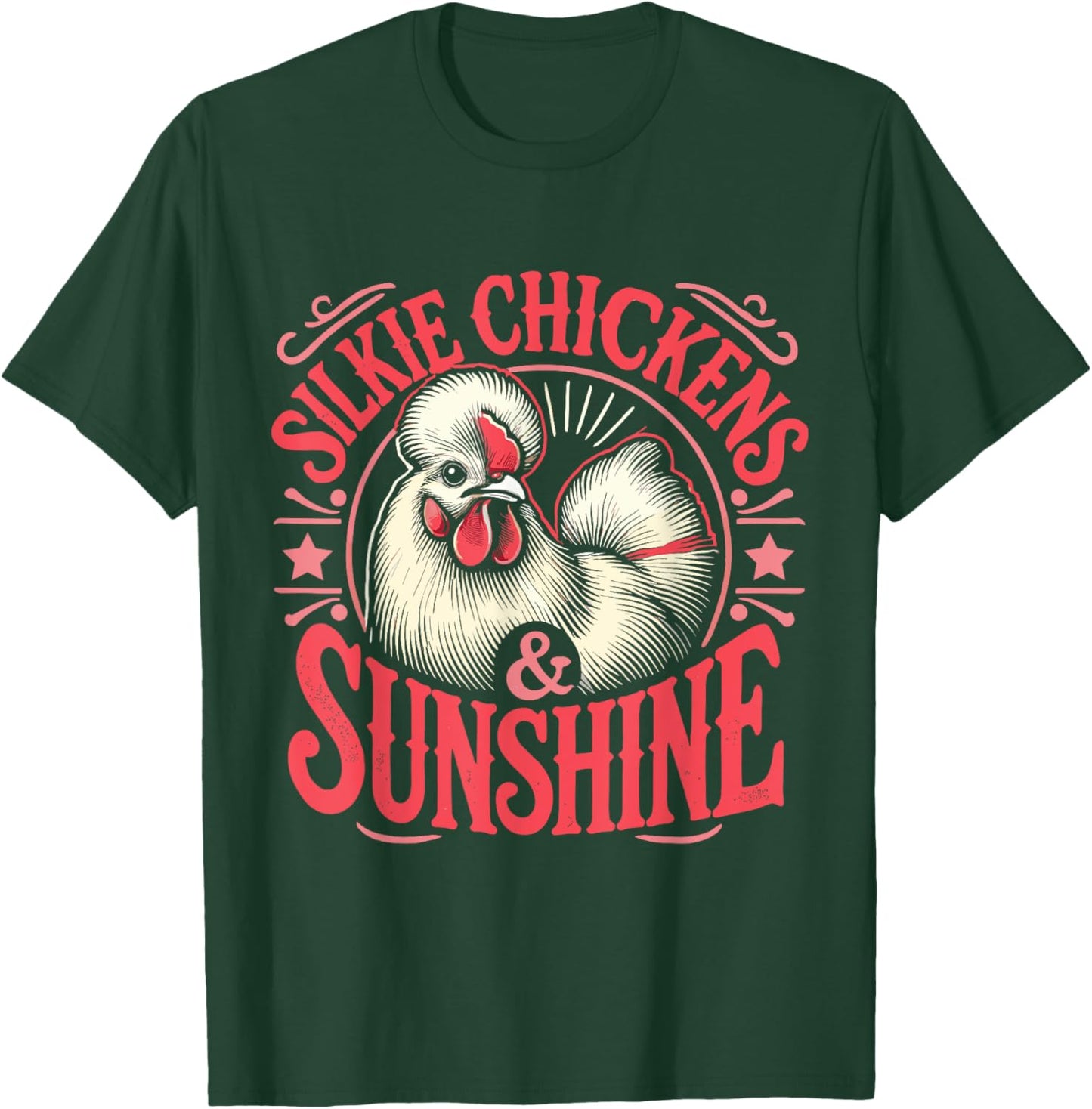 Silkie Chickens & Sunshine T-Shirt - T-Shirt | Forest