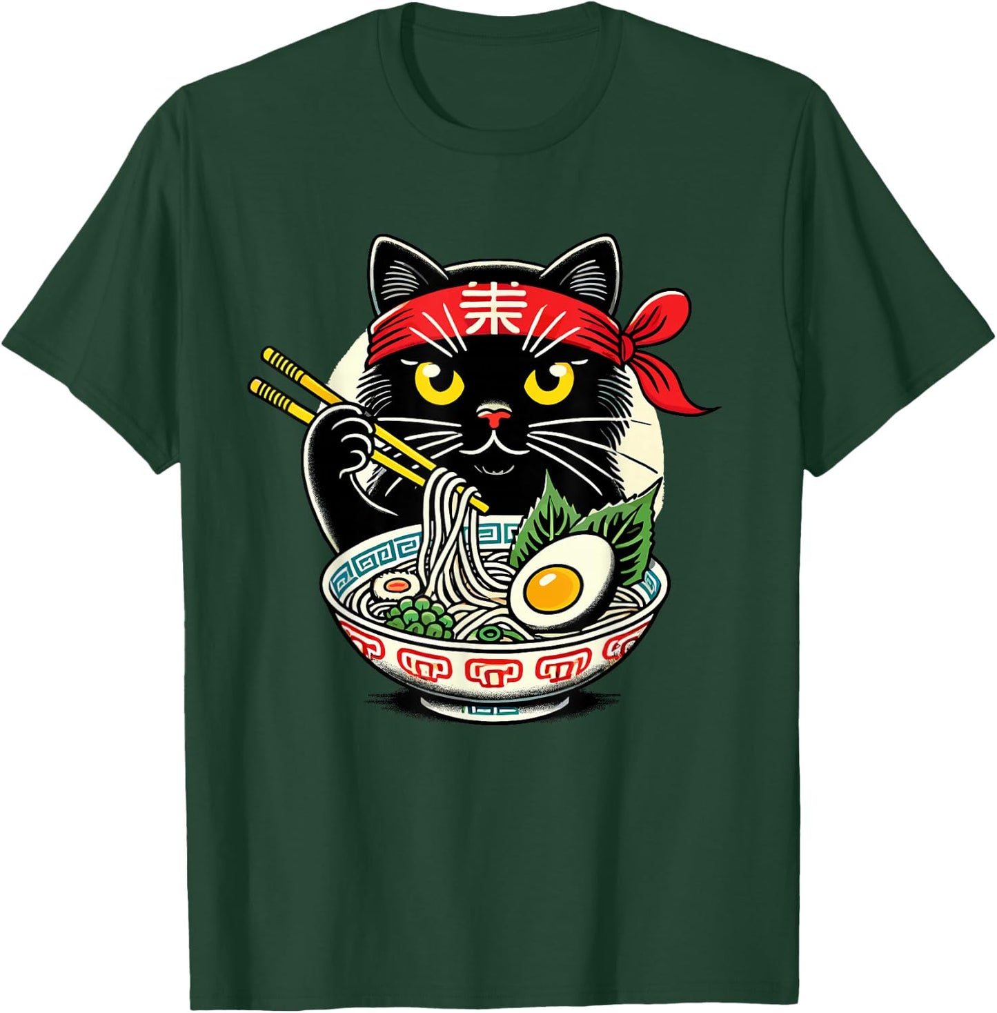 Cat Eating Ramen Noodles, Japanese Anime & Kawaii, Black Cat T-Shirt - T-Shirt | Forest