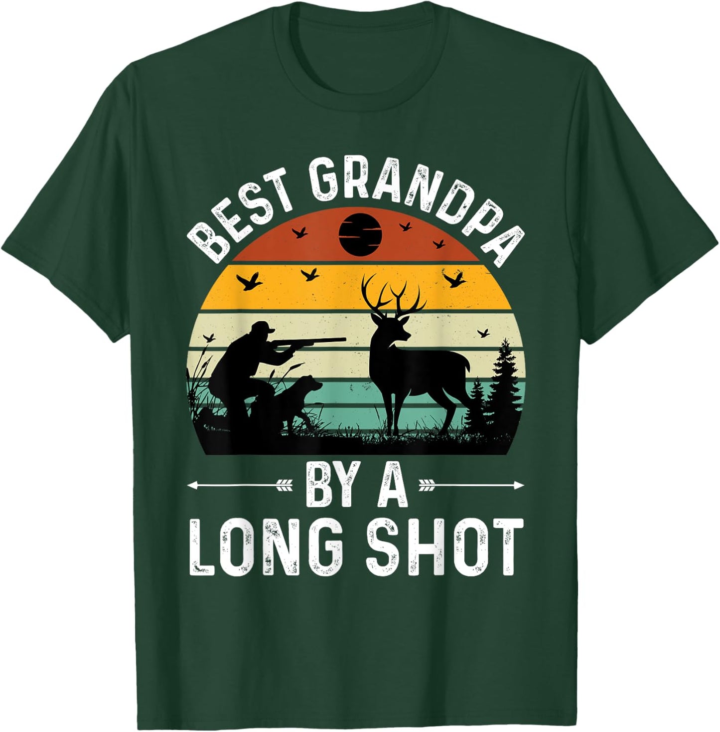Best Grandpa By a Long Shot Hunting Fathers Day Retro Sunset T-Shirt - T-Shirt | Forest