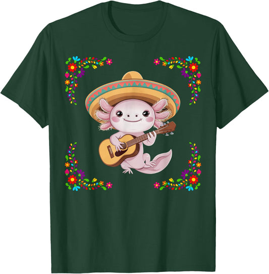Cute Cinco De Mayo Axolotl with Sombrero and Guitar youth T-Shirt - T-Shirt | Forest