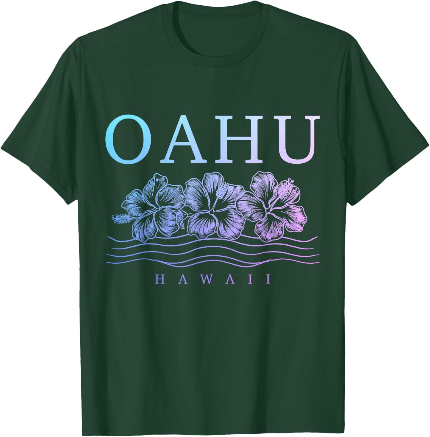 Oahu Hawaii Hawaiian Hibiscus Flowers Surfer Souvenir T-Shirt - T-Shirt | Forest
