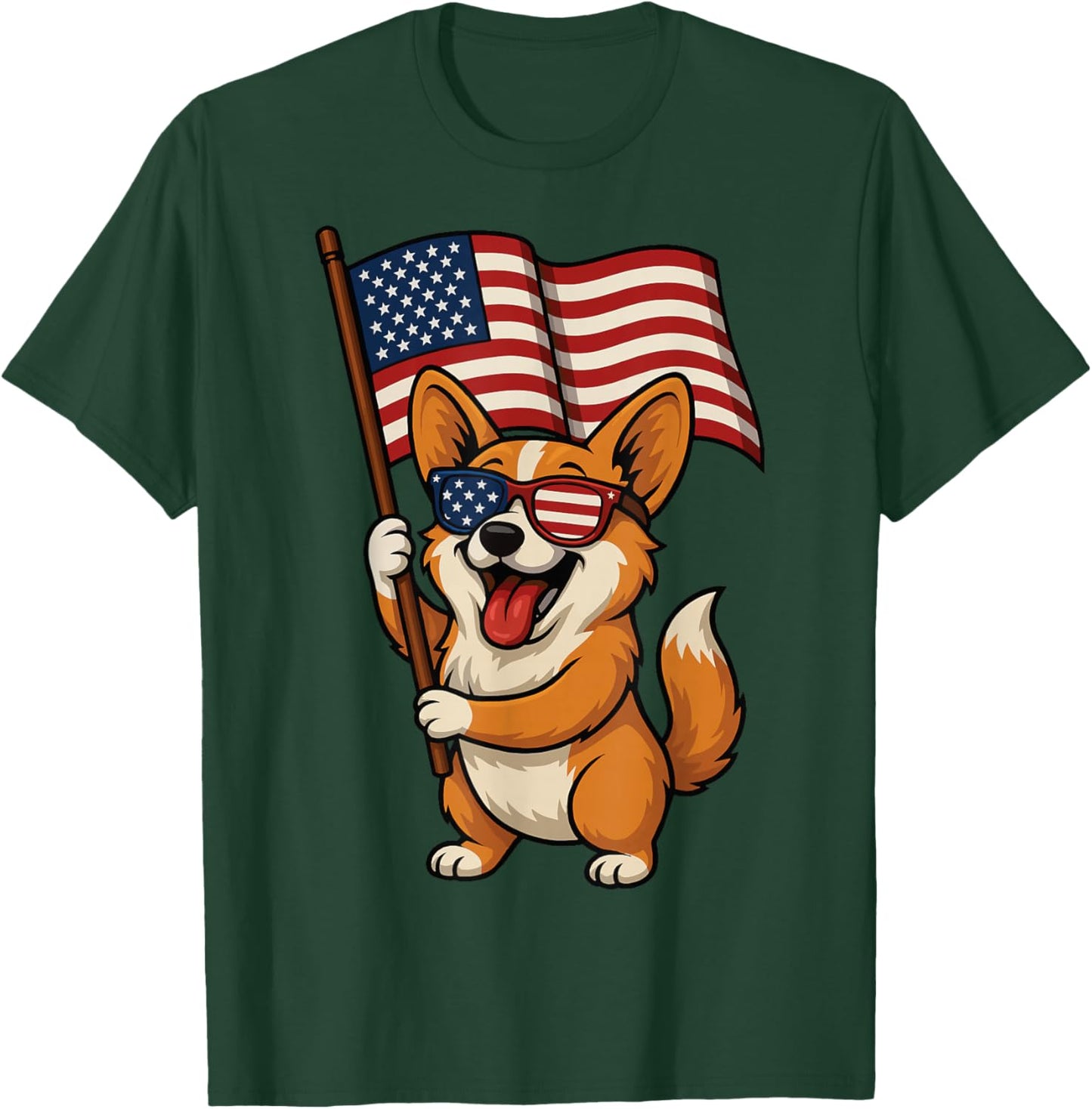 Corgi USA Flag 4th Of July T-Shirt - T-Shirt | Forest