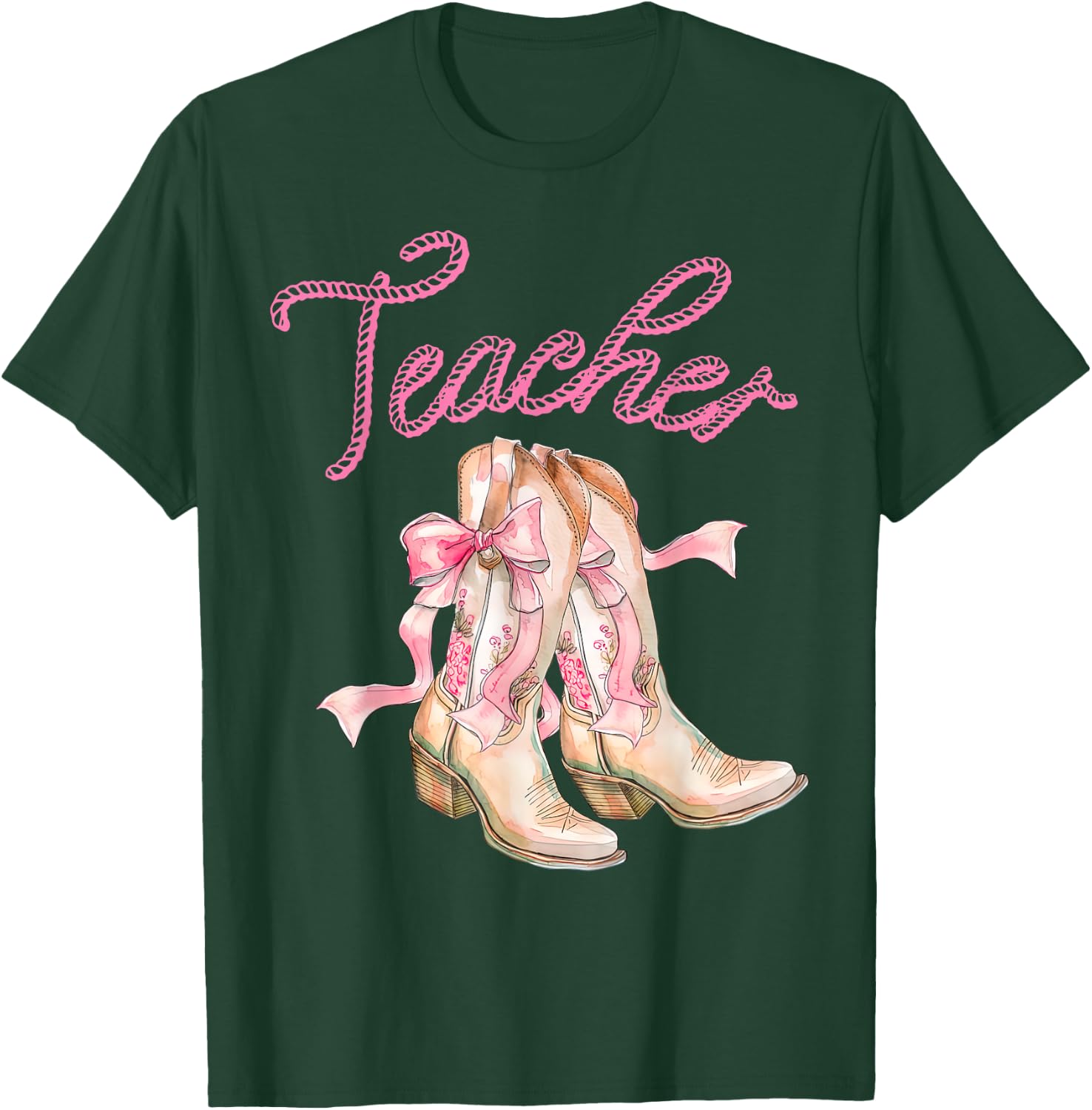 Coquette Teacher Cowgirl Boots Rodeo Country Western T-Shirt - T-Shirt | Forest