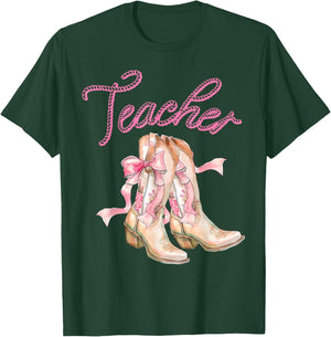 Coquette Teacher Cowgirl Boots Rodeo Country Western T-Shirt - T-Shirt | Forest