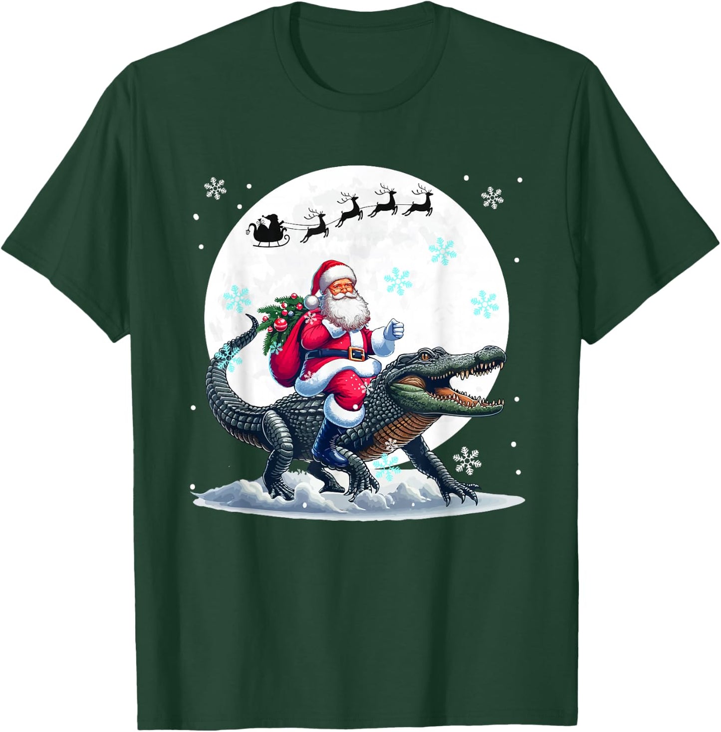Santa Riding Alligator Christmas Moon Matching Kids Toddler T-Shirt - T-Shirt | Forest