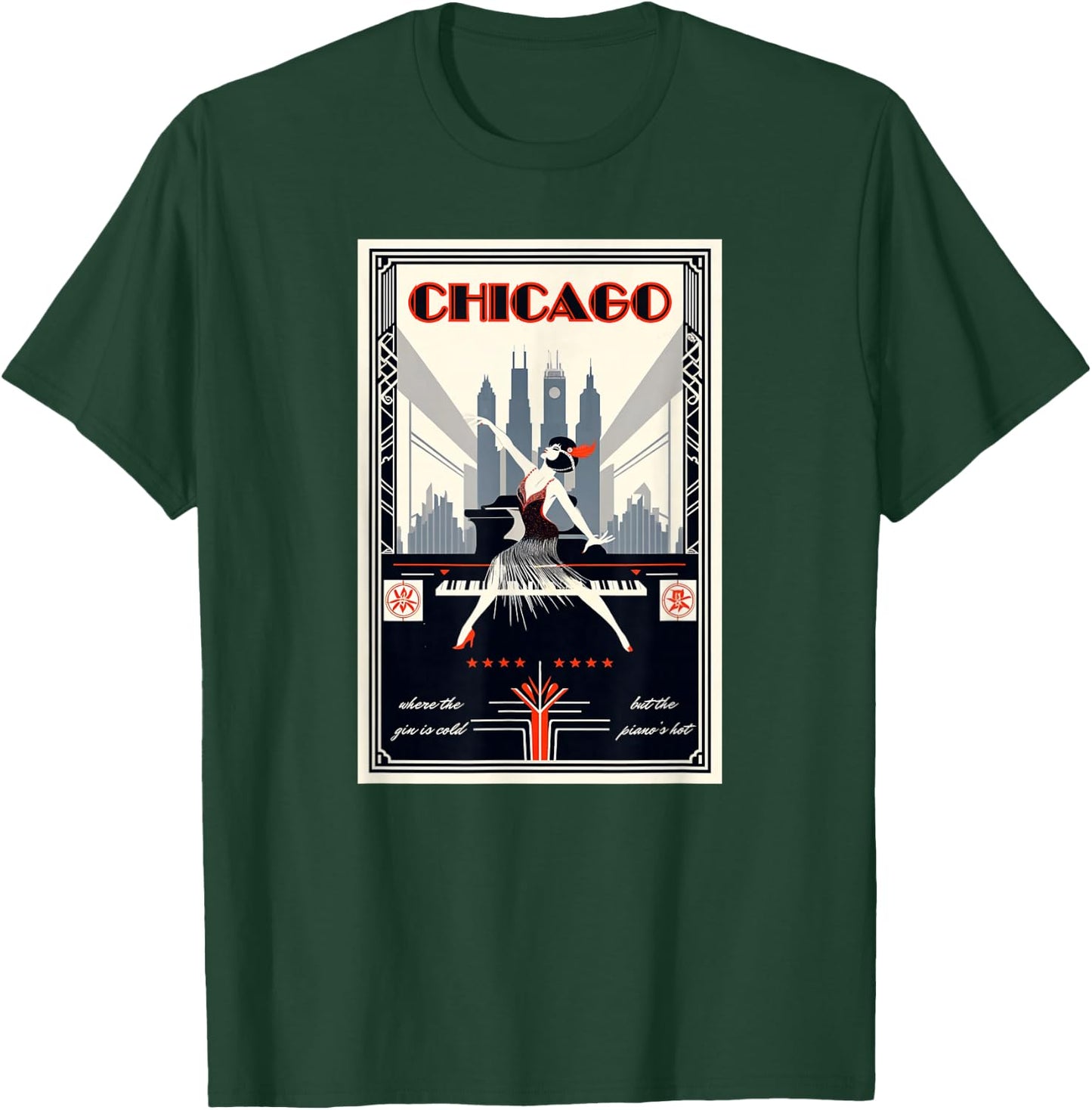 Chicago Where The Piano's Hot 1920s Art Deco Musical Theatre T-Shirt - T-Shirt | Forest