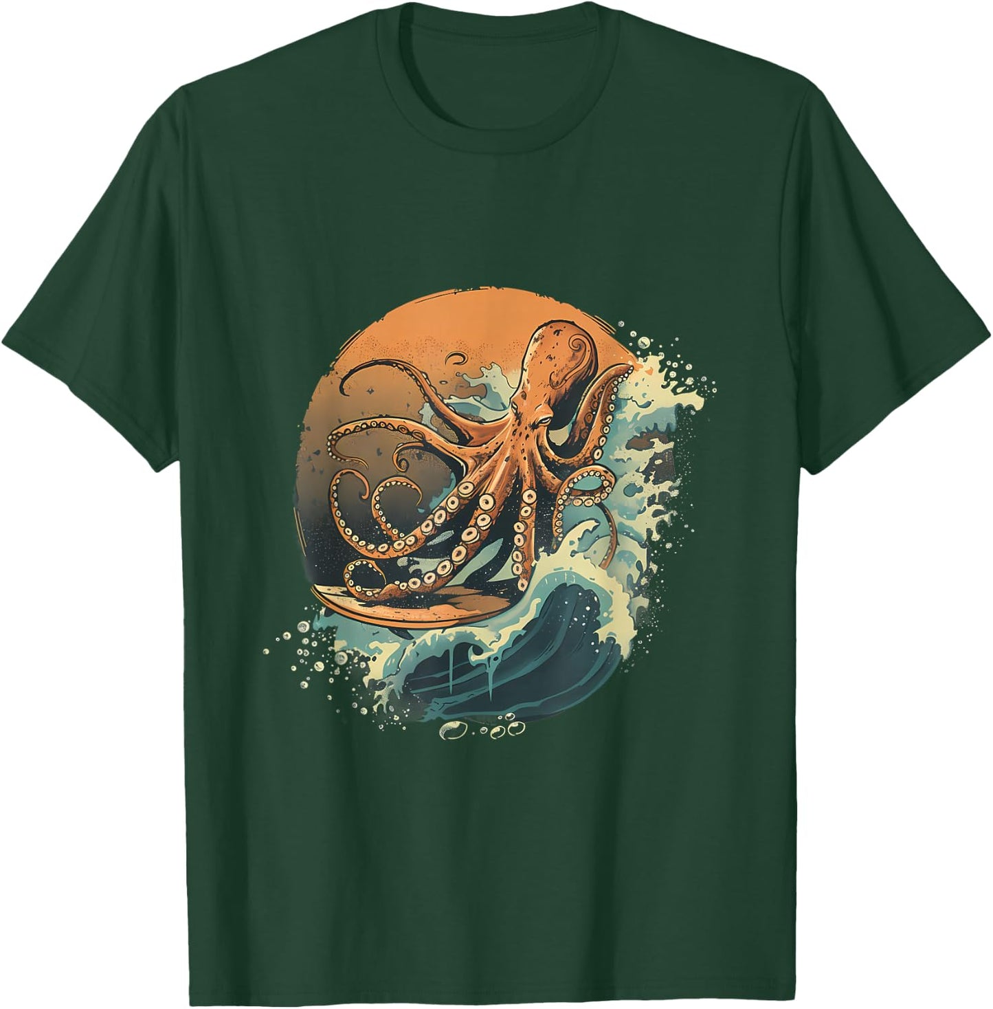 Cthulhu Ocean Sea Animal Octopus Lover Surfing Sea Monster T-Shirt - T-Shirt | Forest