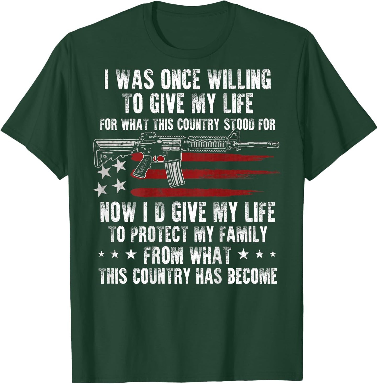 Funny Vintage USA American AR-15 Gun Flag Men Women on back T-Shirt - T-Shirt | Forest