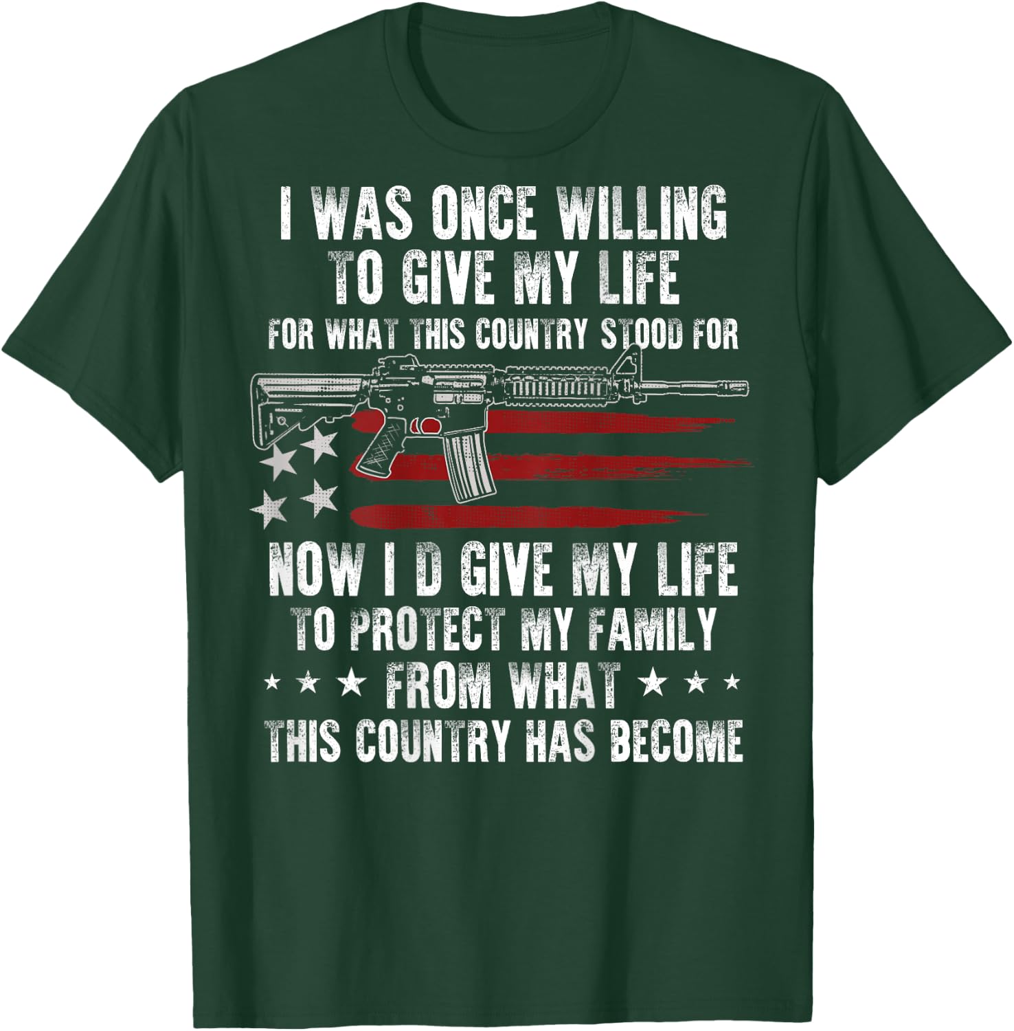 Funny Vintage USA American AR-15 Gun Flag Men Women on back T-Shirt - T-Shirt | Forest
