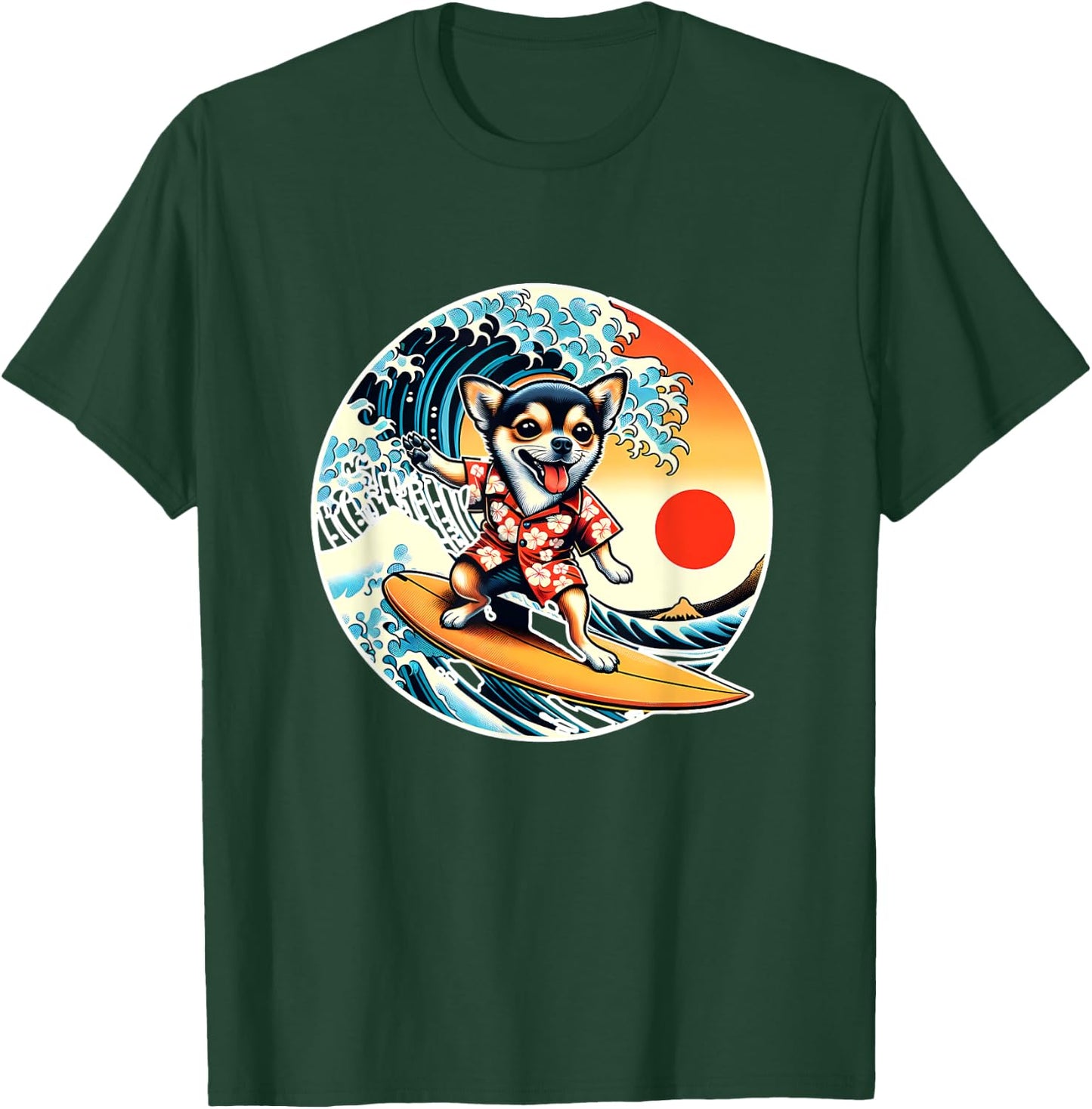 Great Wave Kanagawa Chihuahua dog Surfing T-Shirt - T-Shirt | Forest