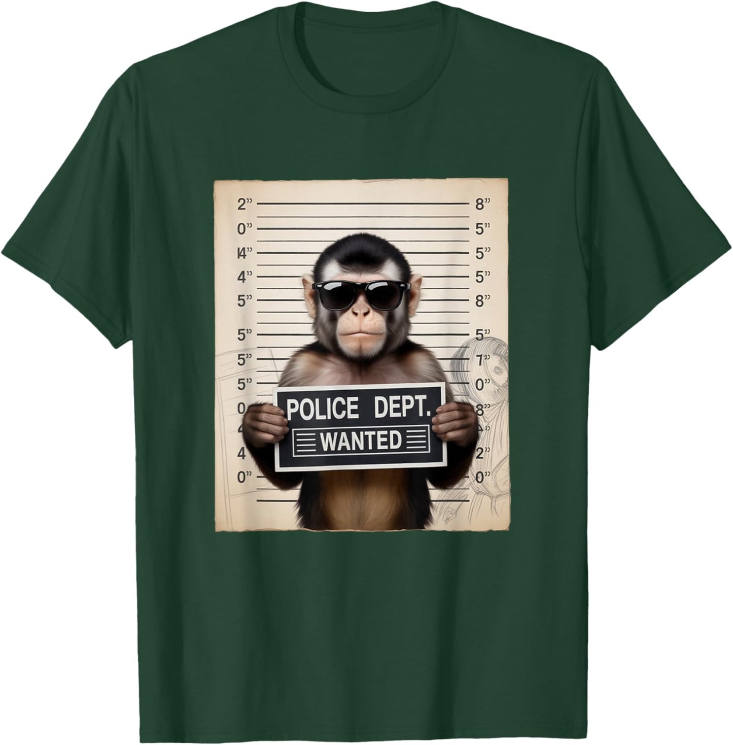 Mugshot Style Art Capuchin Monkey Sunglasses T-Shirt - T-Shirt | Forest
