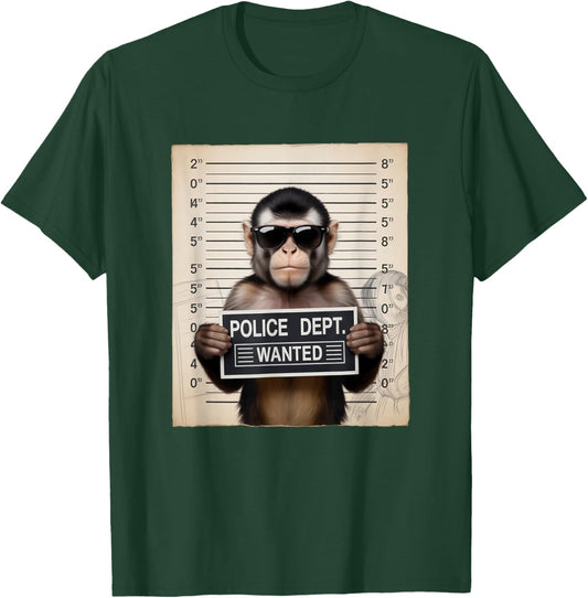 Mugshot Style Art Capuchin Monkey Sunglasses T-Shirt - T-Shirt | Forest