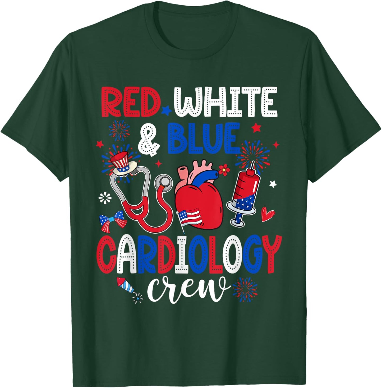 Red White & Blue Cardiology Crew Cardiac Tech 4th Of July Women Men T-Shirt - T-Shirt | Forest