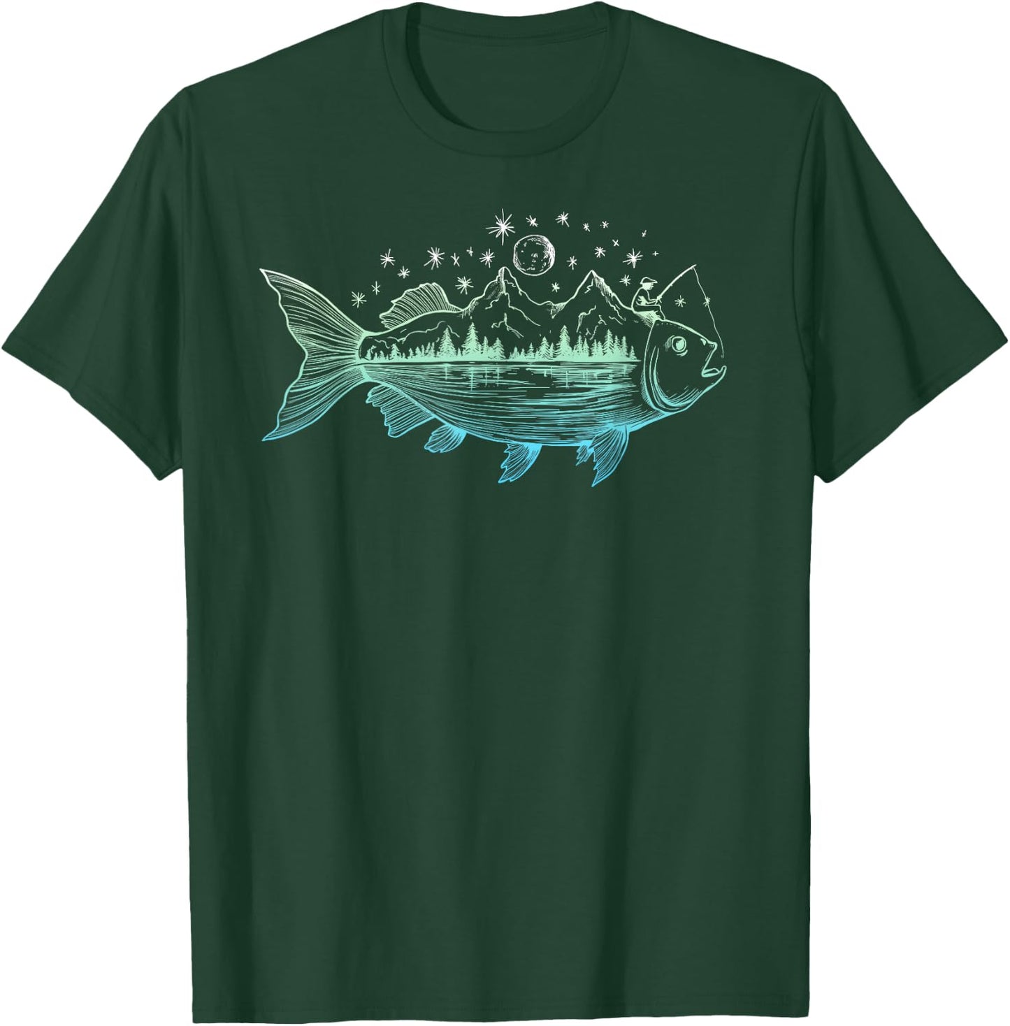 Cool Fish Shaped from Mountains Nature Scene Fishing T-Shirt - T-Shirt | Forest