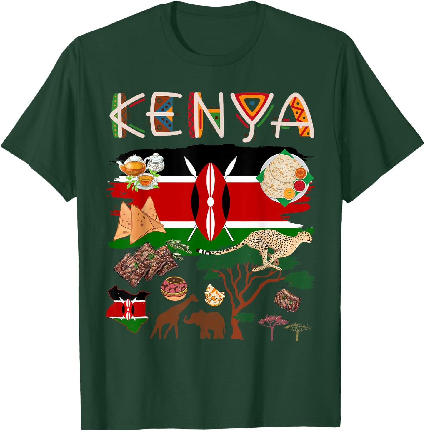 Kenya Flag Outfit Idea For Kids Kenya Food & Kenyan Flag T-Shirt - T-Shirt | Forest