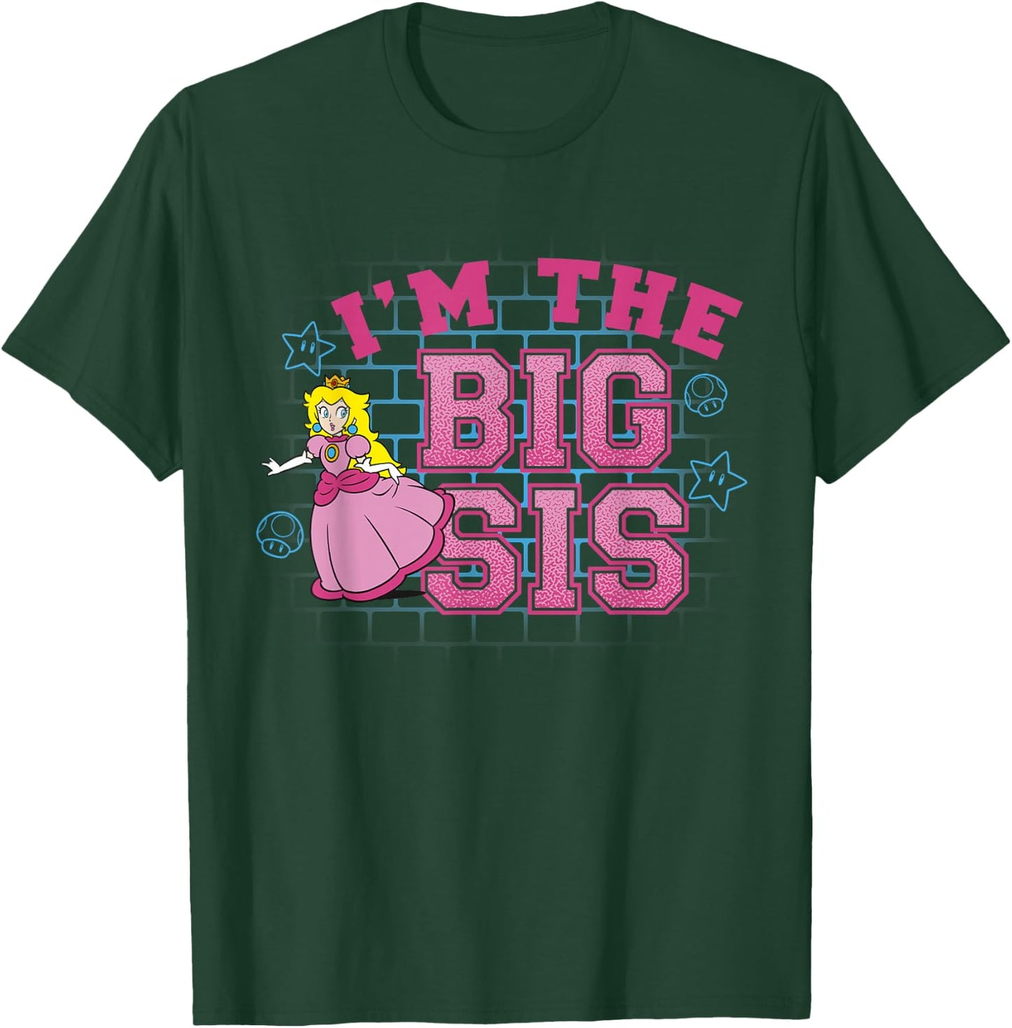 Super Mario I'm The Big Sis Peach Pink Text Portrait T-Shirt - T-Shirt | Forest