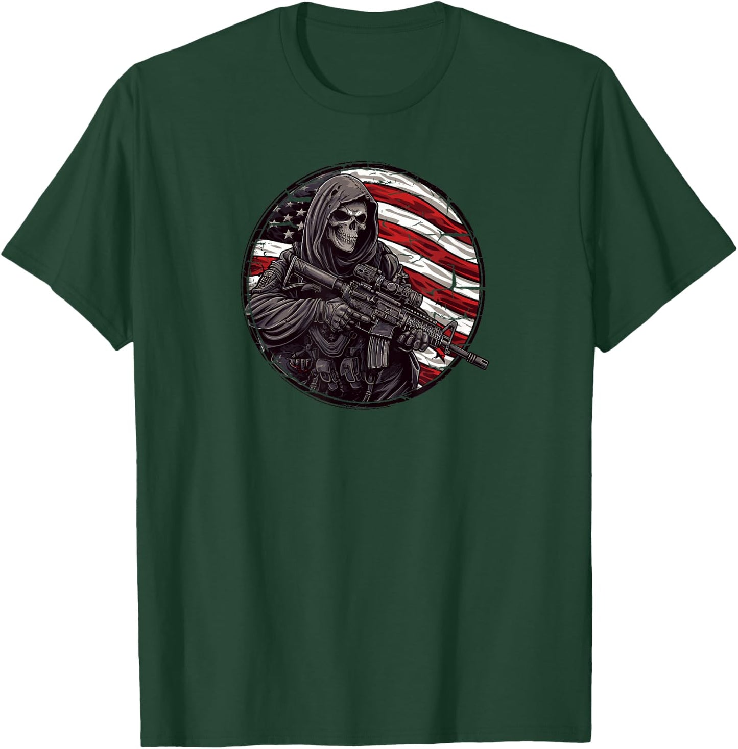 Grim Reaper Death Skeleton Halloween American Flag T-Shirt - T-Shirt | Forest