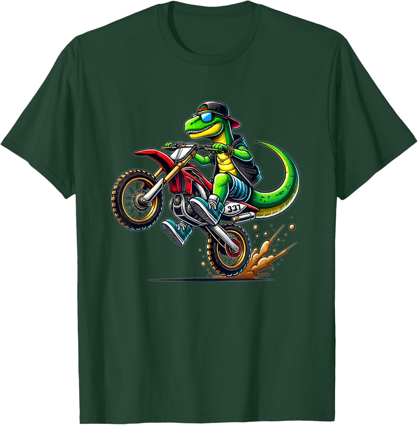 Funny Dirt Bike Boys Kids Dinosaur Motorcycle Riding T-Shirt - T-Shirt | Forest