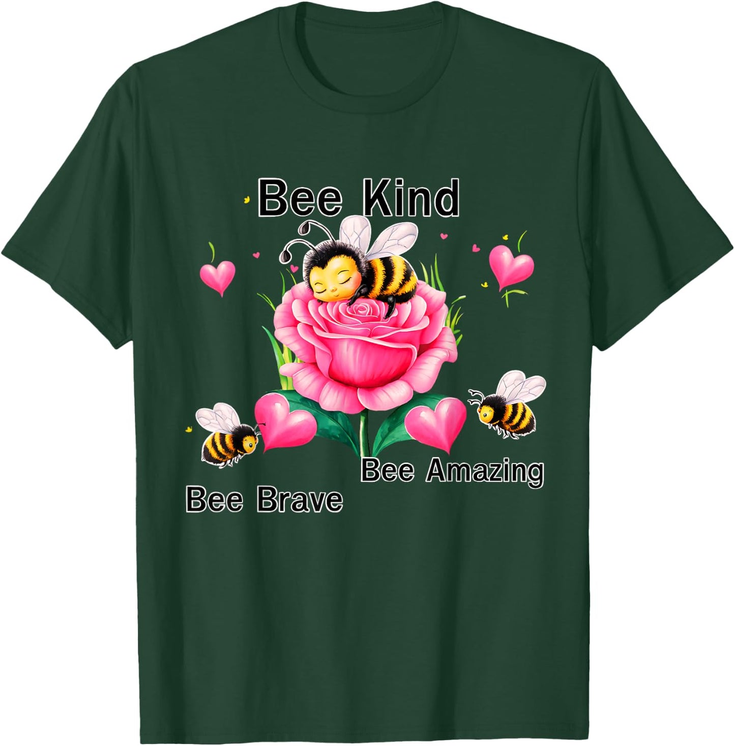BumbleBee Bee Kind Positive Buble Bee Flowers Rose T-Shirt - T-Shirt | Forest