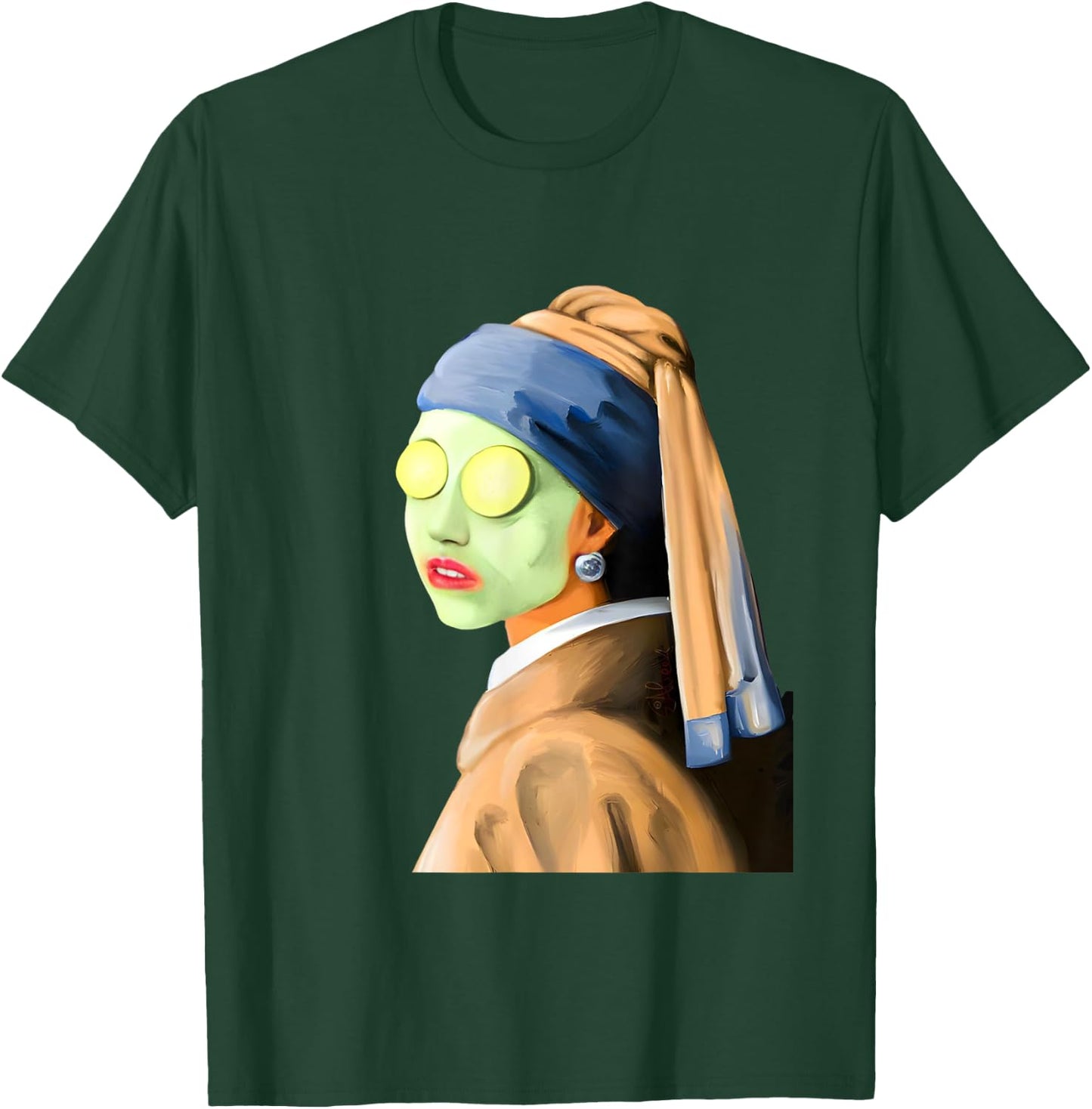 Girl with a Pearl Earring Face Mask by Johannes Vermeer Art T-Shirt - T-Shirt | Forest