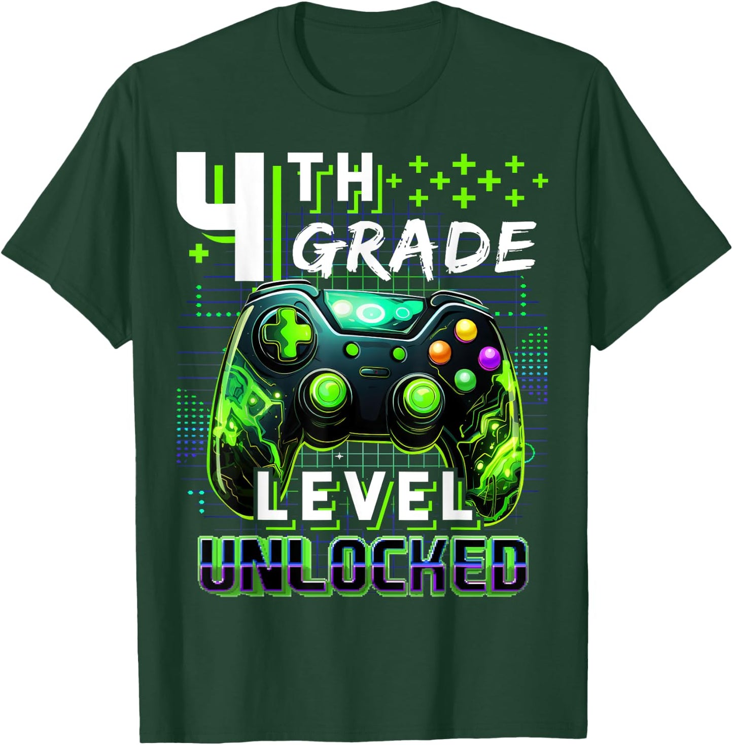 Back to School 4th Grade Boys Gamer First Day School Level T-Shirt - T-Shirt | Forest