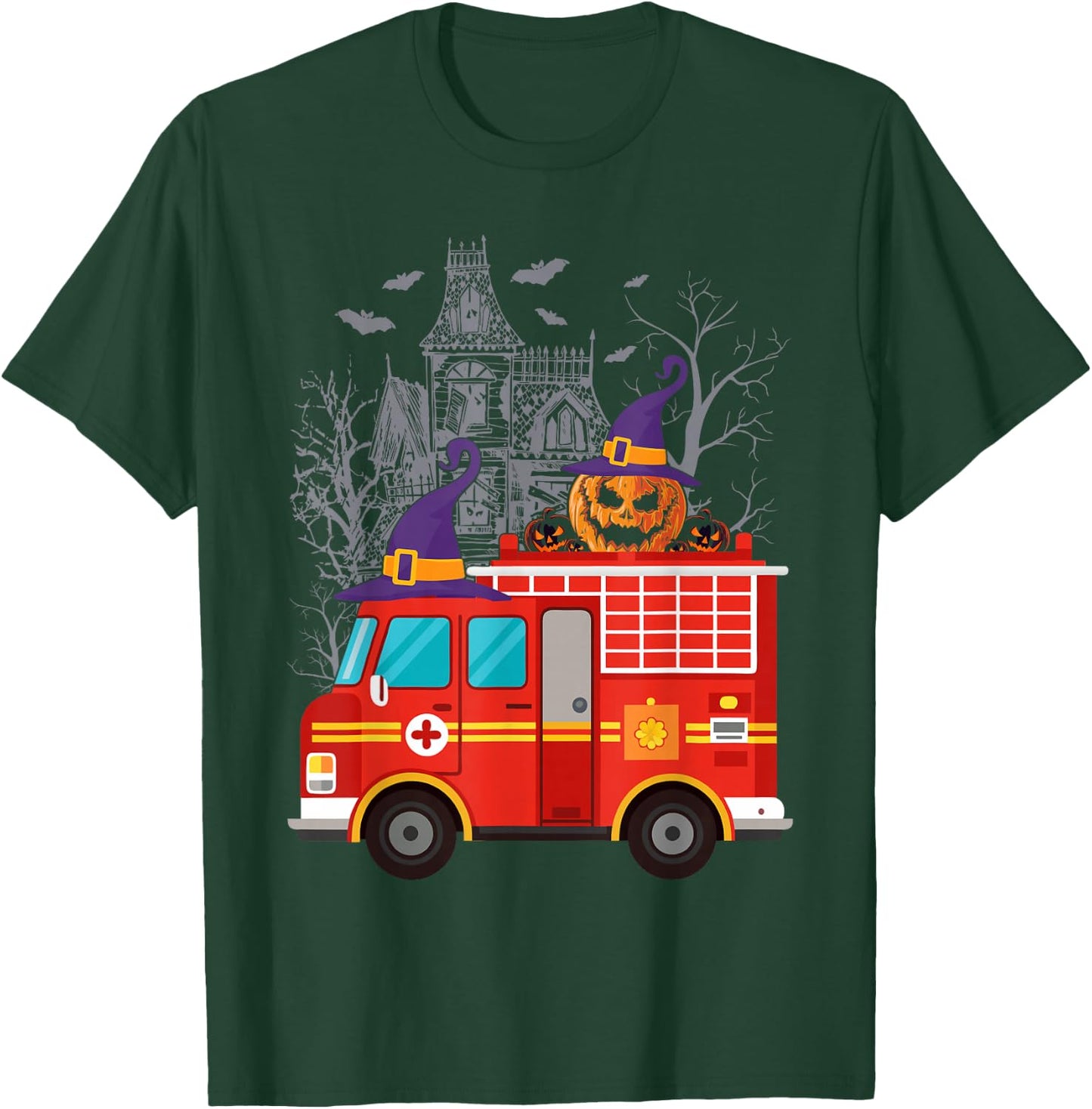 Kids Firetruck Pumpkin Firefighter Toddler Boys Halloween T-Shirt - T-Shirt | Forest
