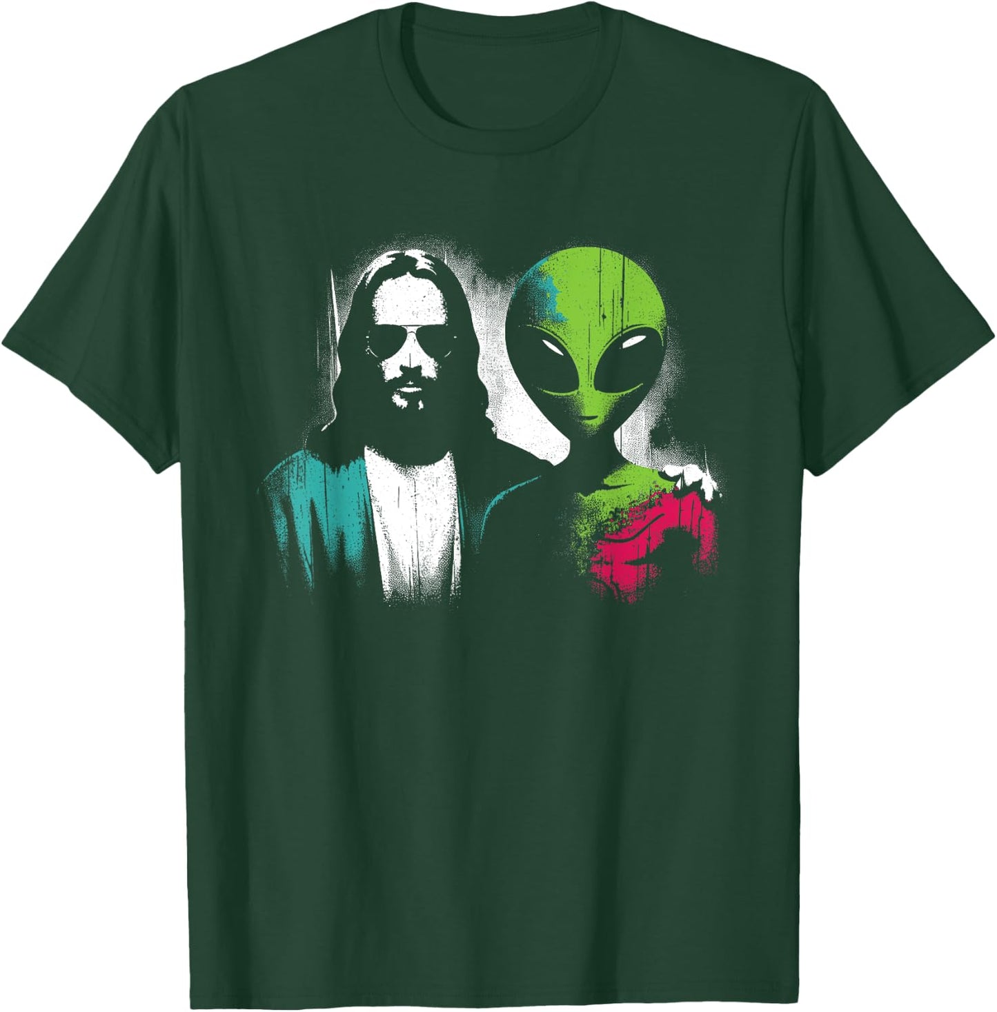 Jesus Alien Friends - Funny Christian Religious Alien UFO T-Shirt - T-Shirt | Forest