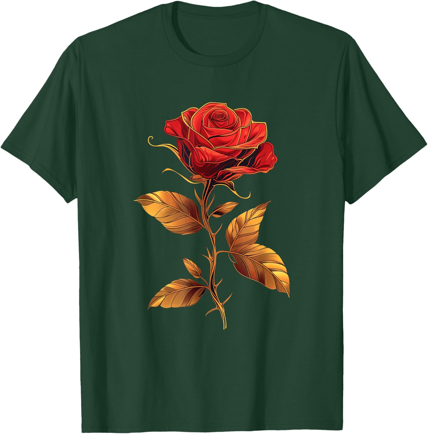 Deep Red Rose Black And Gold Graphic Men Women T-Shirt - T-Shirt | Forest