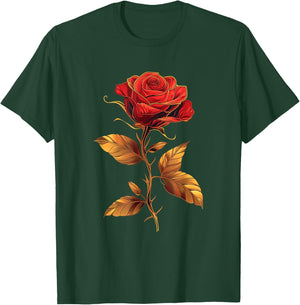 Deep Red Rose Black And Gold Graphic Men Women T-Shirt - T-Shirt | Forest