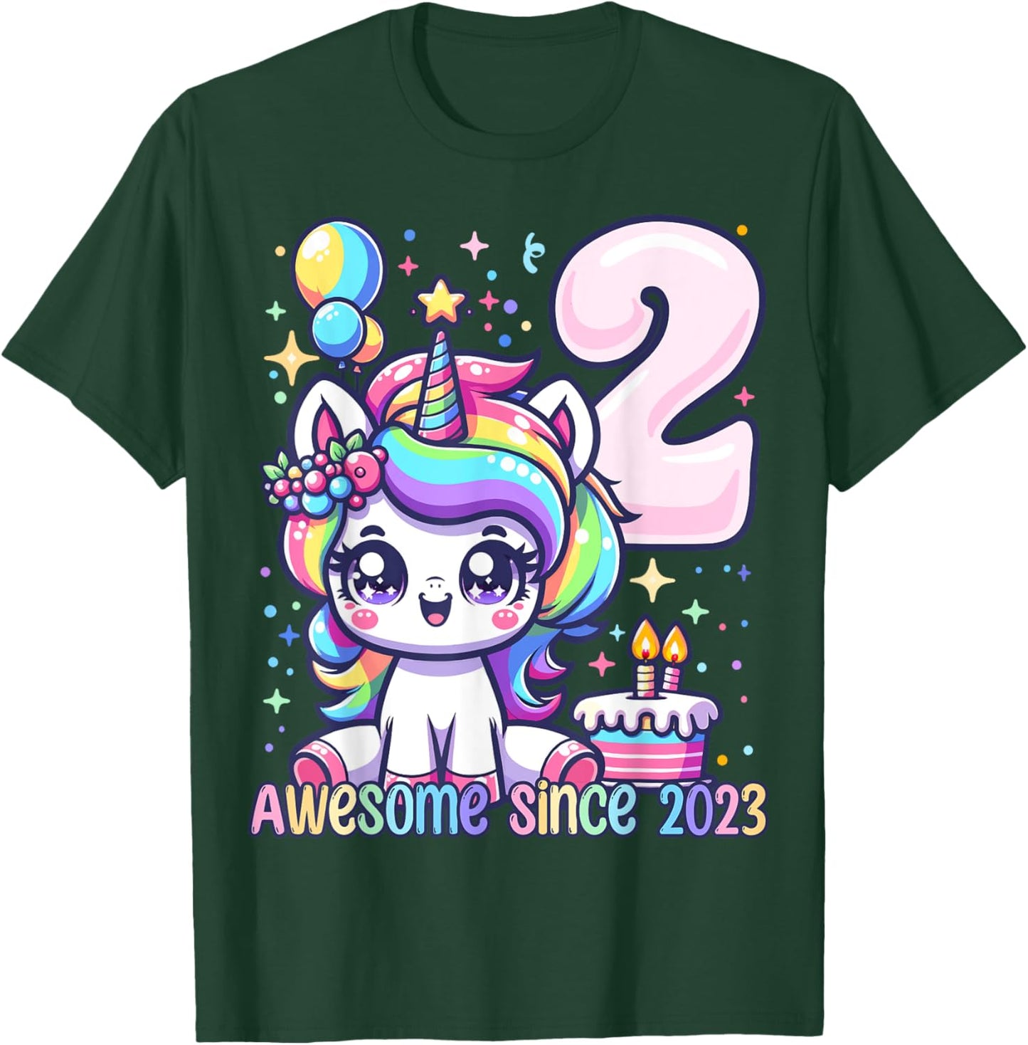 Unicorn 2nd Birthday 2 Year Old Unicorn Party Girls Outfit T-Shirt - T-Shirt | Forest