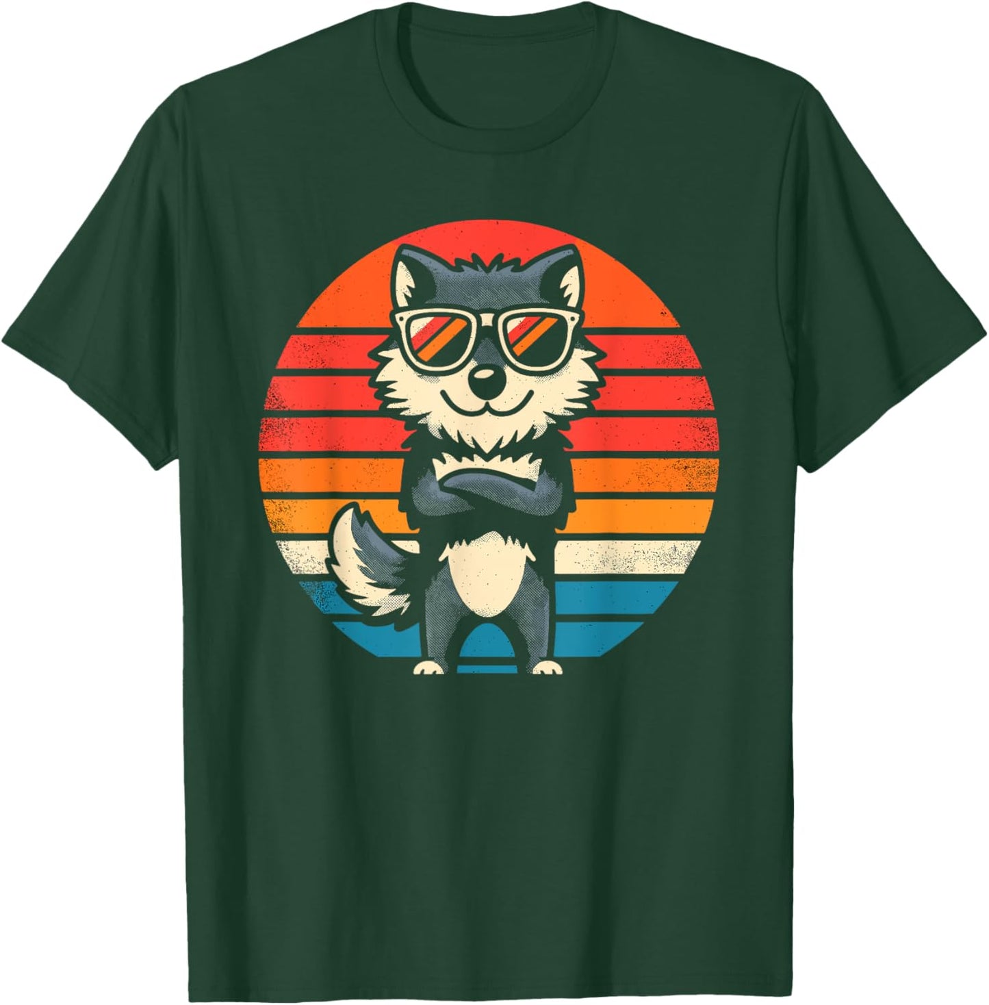 Cool Retro Wolf in Sunglasses 70s 80s 90s Novelty Funny Wolf T-Shirt - T-Shirt | Forest