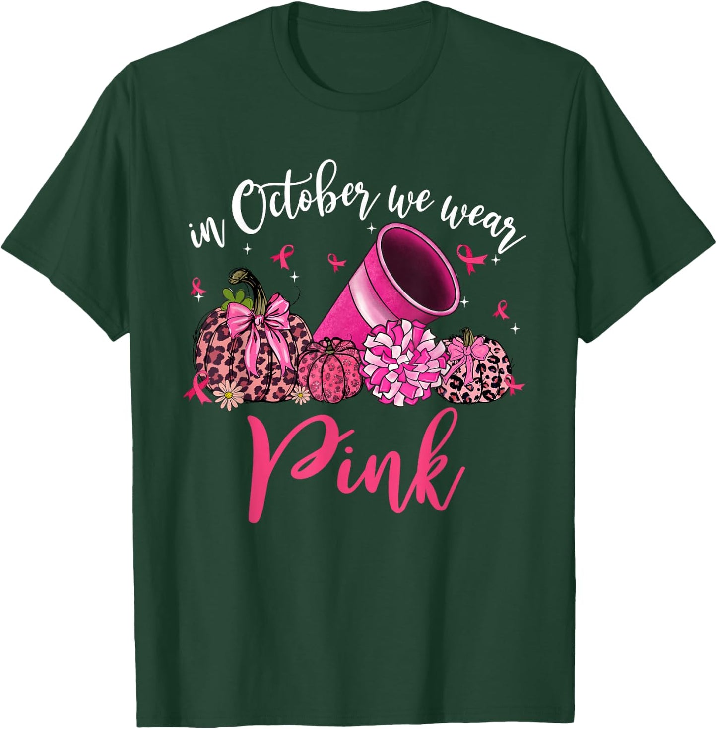In October We Wear Pink Cheerleading Breast Cancer Awareness T-Shirt - T-Shirt | Forest
