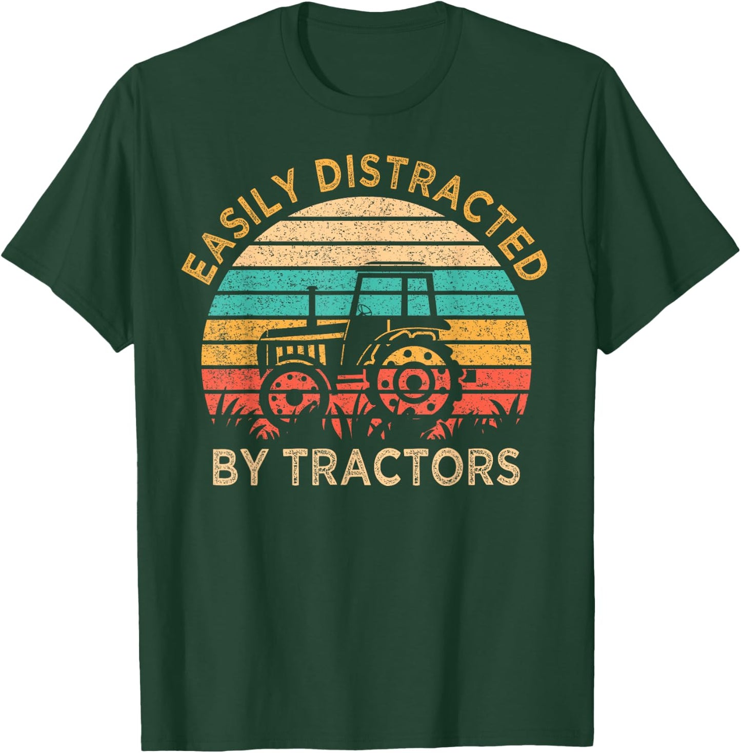 Vintage Easily Distracted By Tractors Funny Farming T-Shirt - T-Shirt | Forest