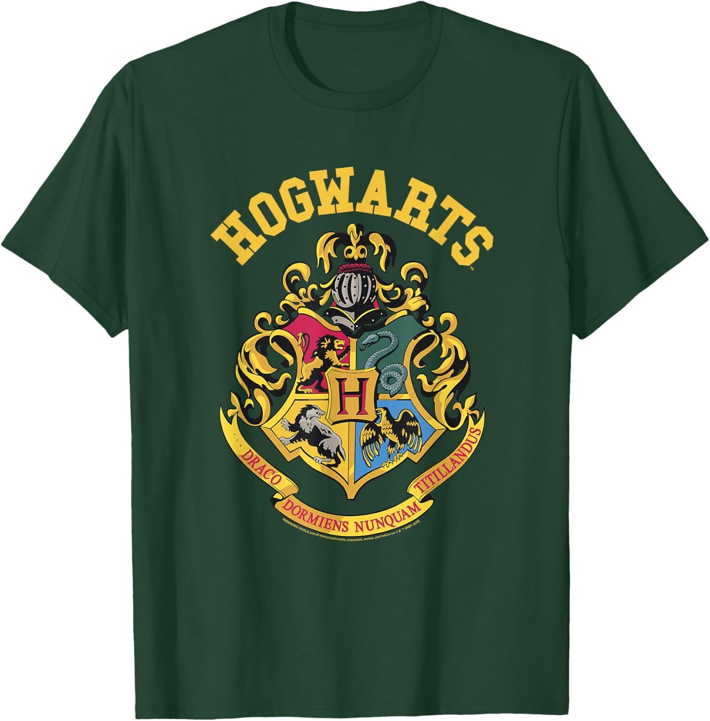 Popfunk Harry Potter Hogwarts Logo - Men's -Adults Black Small Classic Fit Short Sleeve Cotton 65% Polyester 35% T-Shirt - T-Shirt | Forest