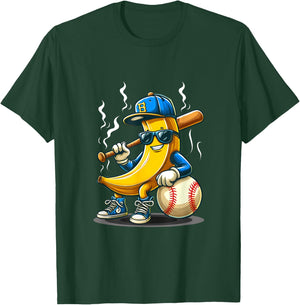 Banana Wearing Sunglasses Hat Playing Baseball Player Fruit T-Shirt - T-Shirt | Forest