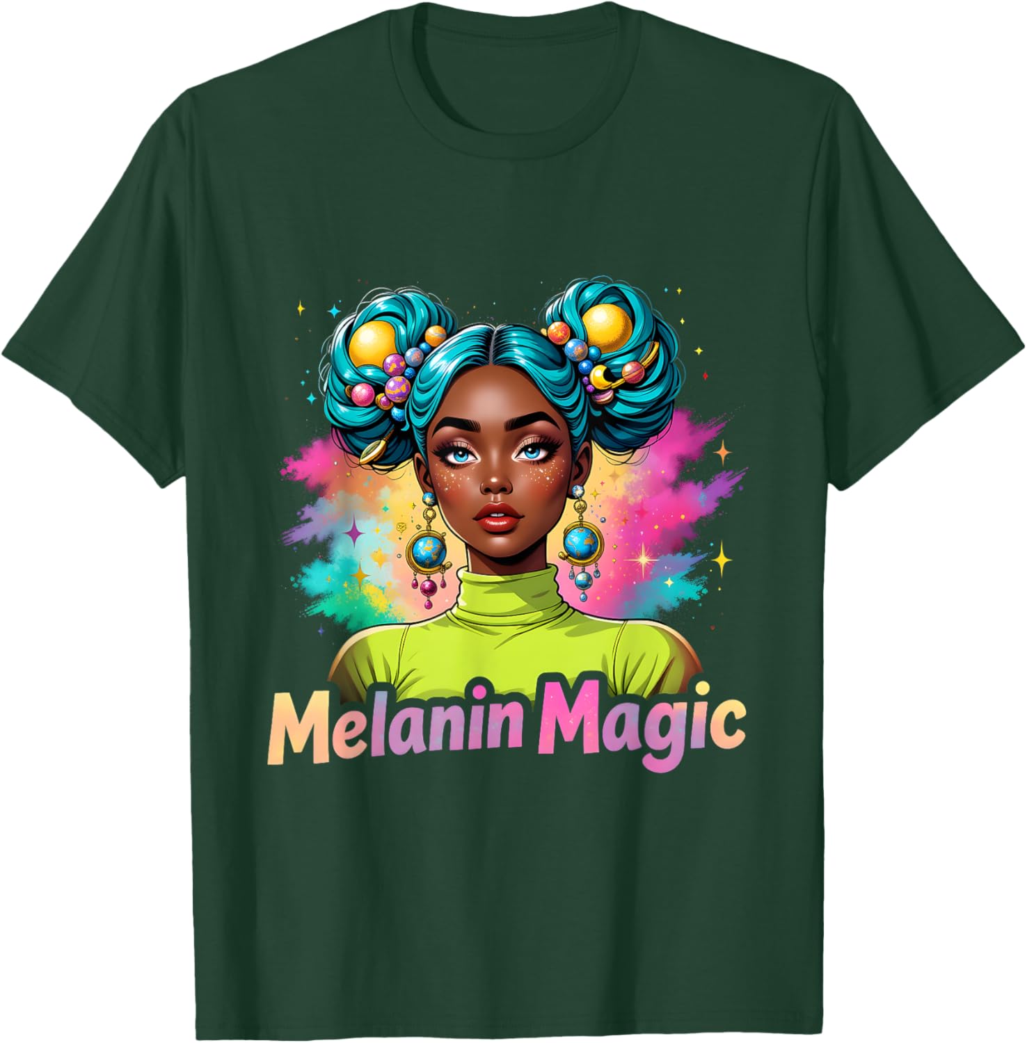 Retro Melanin Magic Colorful Empowerment Black Woman Design T-Shirt - T-Shirt | Forest