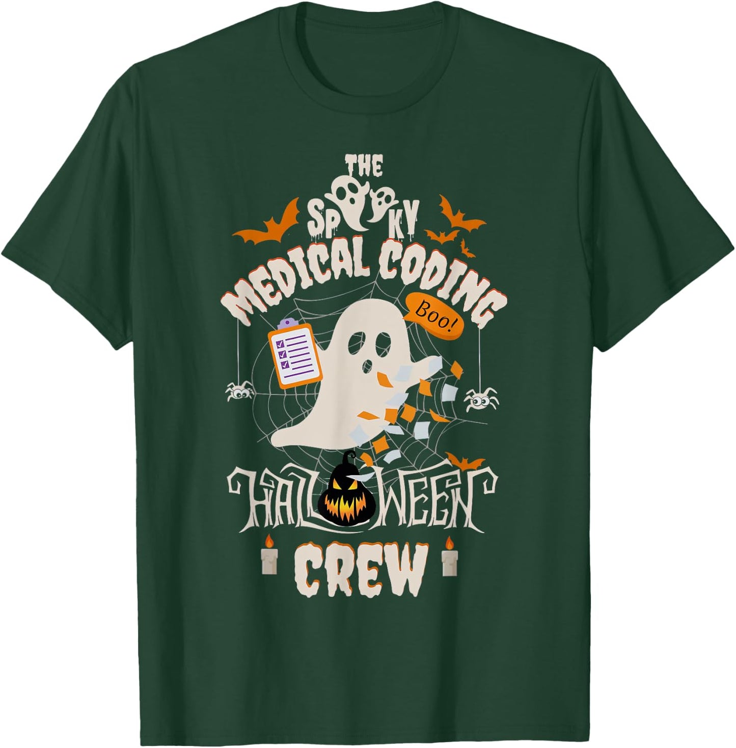 Ghost Spooky Medical Coding Crew Halloween Student Coder T-Shirt - T-Shirt | Forest