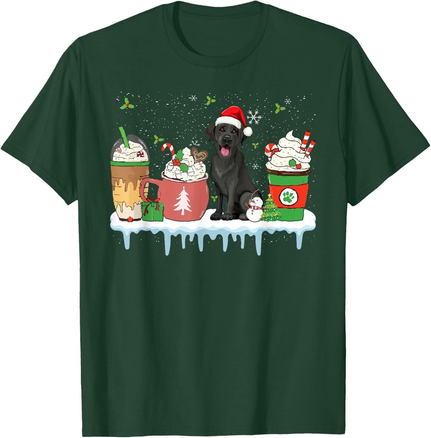 Black Lab Coffee Latte Winter Christmas Dog Mom Holiday T-Shirt - T-Shirt | Forest