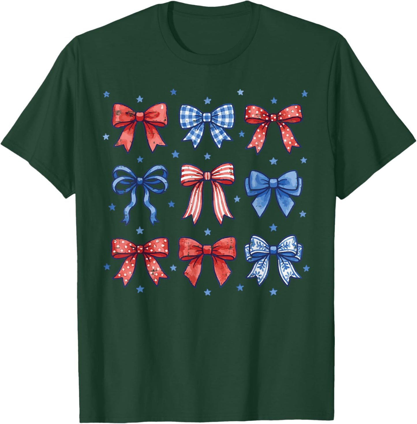 4th of July Bow Coquette Stars Stripes Girls Kids Toddler T-Shirt - T-Shirt | Forest