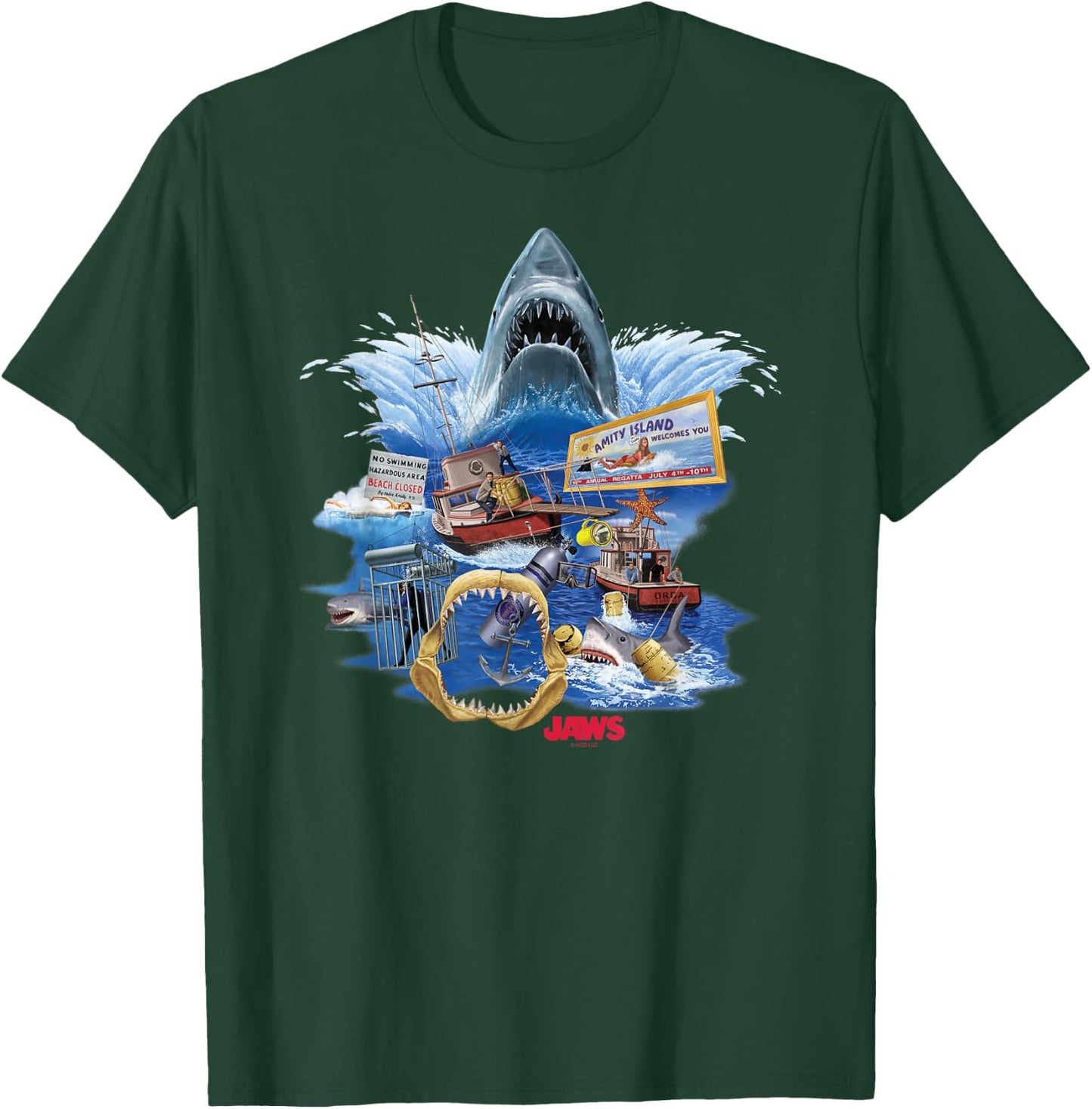 Jaws Poster Collage , Small, Black T-Shirt - T-Shirt | Forest
