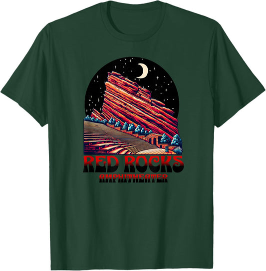 Red Rocks Amphitheater & the Moon - Morrison Colorado T-Shirt - T-Shirt | Forest