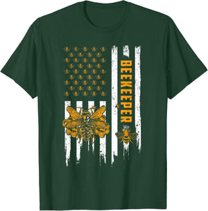 Beekeeping American Flag Honeycomb Honey Bees Beekeeper T-Shirt - T-Shirt | Forest