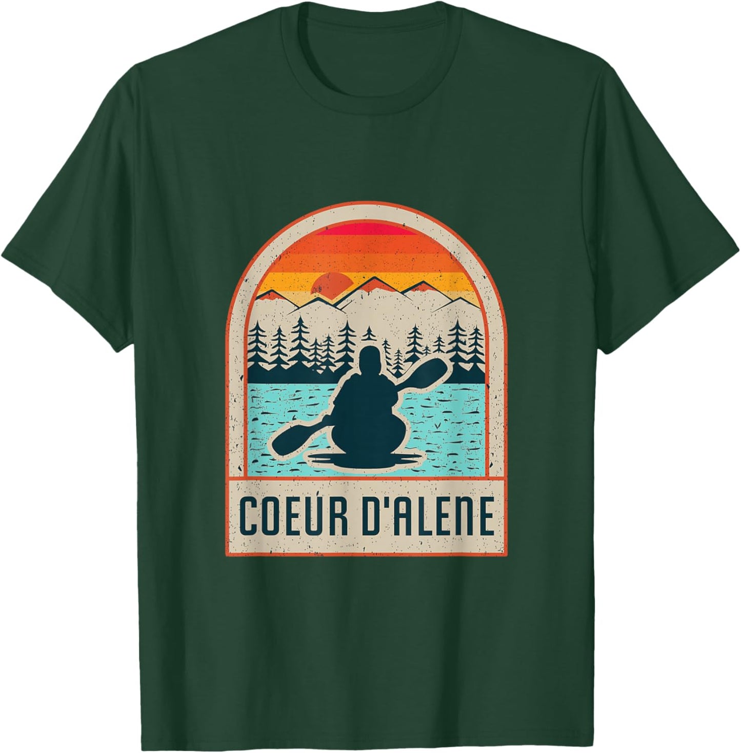 Vintage Sunset Lake Coeur d'Alene Idaho Kayaking Paddle T-Shirt - T-Shirt | Forest