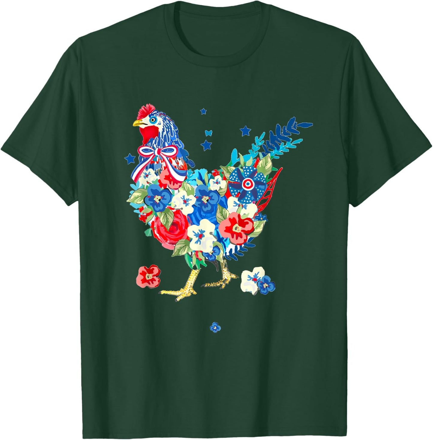 USA American Flag Chicken Lover 4th of July Patriotic Farmer T-Shirt - T-Shirt | Forest