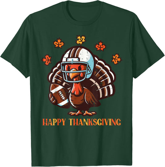 Happy Thanksgiving American Football Turkey Men Boys Kids T-Shirt - T-Shirt | Forest